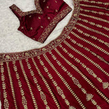 Celebrity Maroon Embrace Silk Lehenga