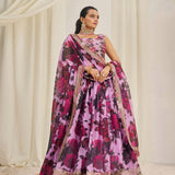 Purple Charming Flower Print Lehenga