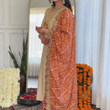 Bandhej Creamy Straight Suit