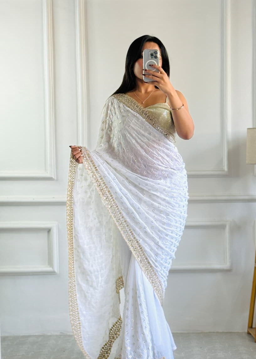 Bollywood Georgette Mirror Work Saree