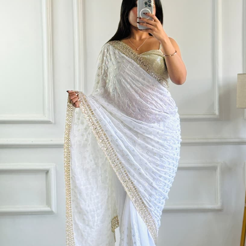 Bollywood Georgette Mirror Work Saree