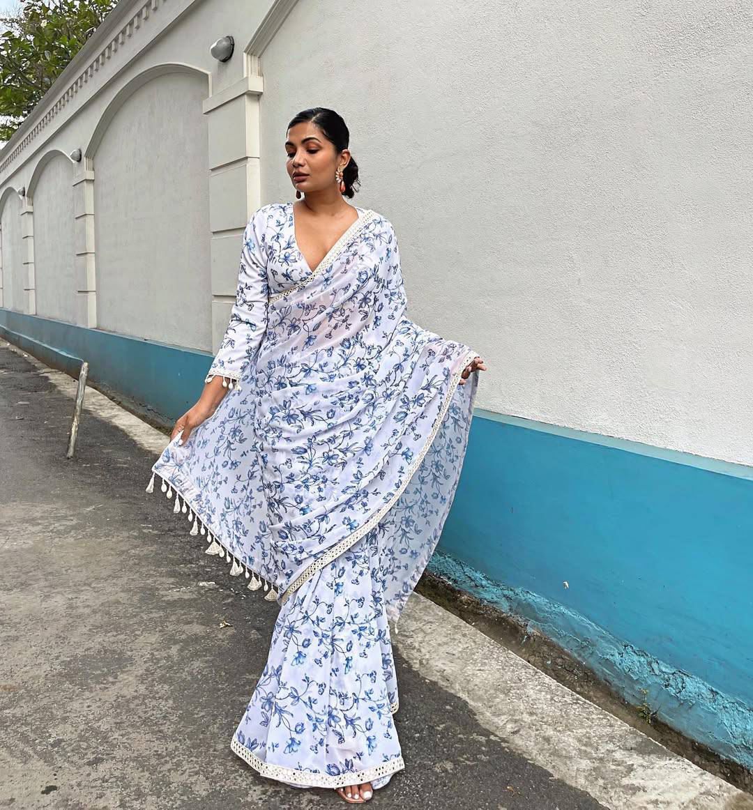Designer Flower Print Georgette Saree