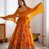 Orange Fancy Printed Lehenga