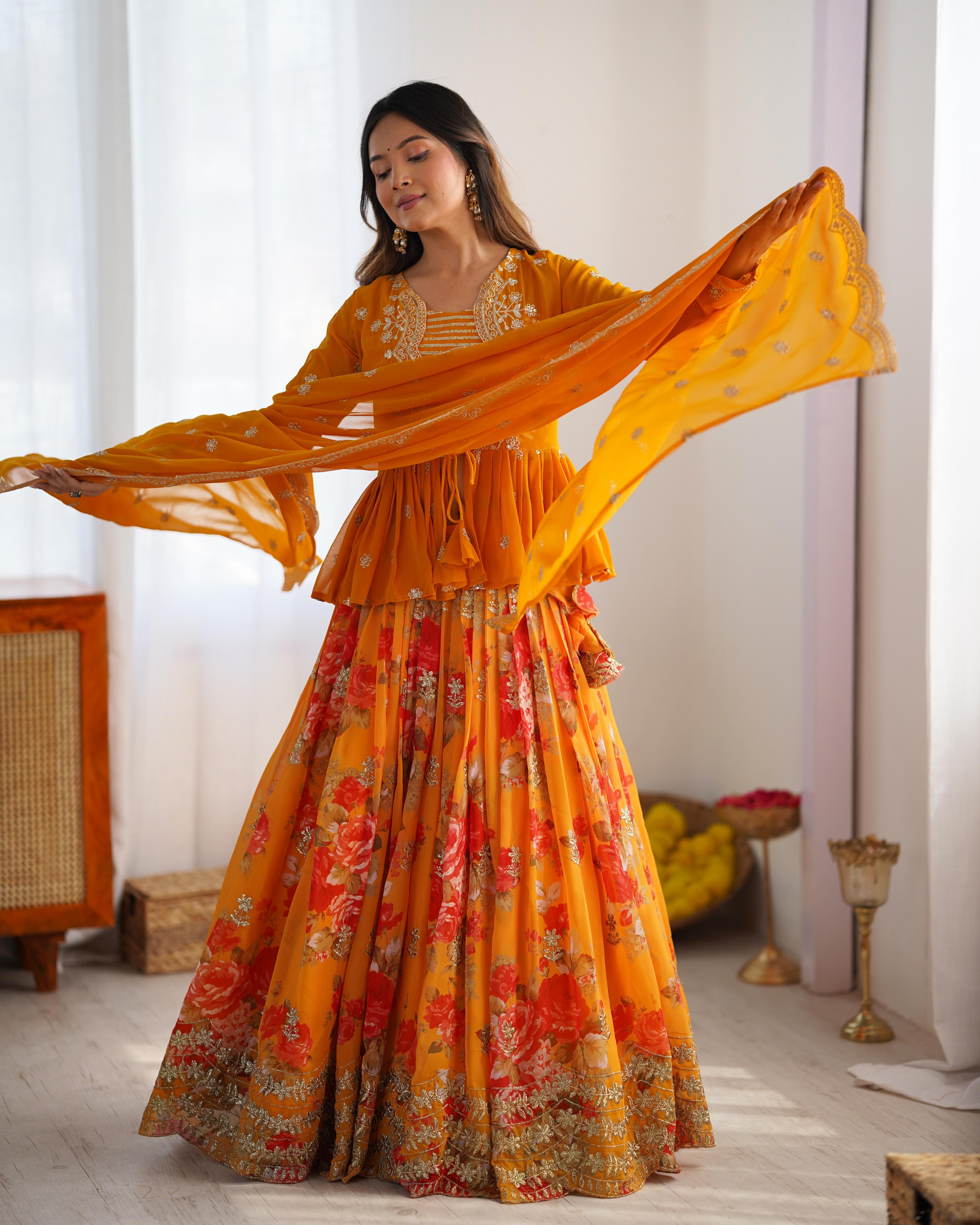 Orange Fancy Printed Lehenga