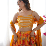 Orange Fancy Printed Lehenga