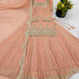 Peach Heavy Embroidered Top Lehenga