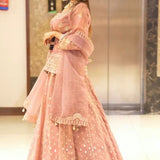 Peach Heavy Embroidered Top Lehenga