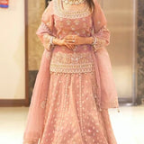 Peach Heavy Embroidered Top Lehenga