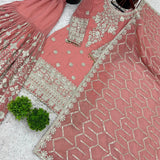 Peach Heavy Georgette Top Plazzo