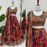 Tabby Flower Print Organza Lehenga