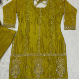 Olive Chinon Embroidered Suit