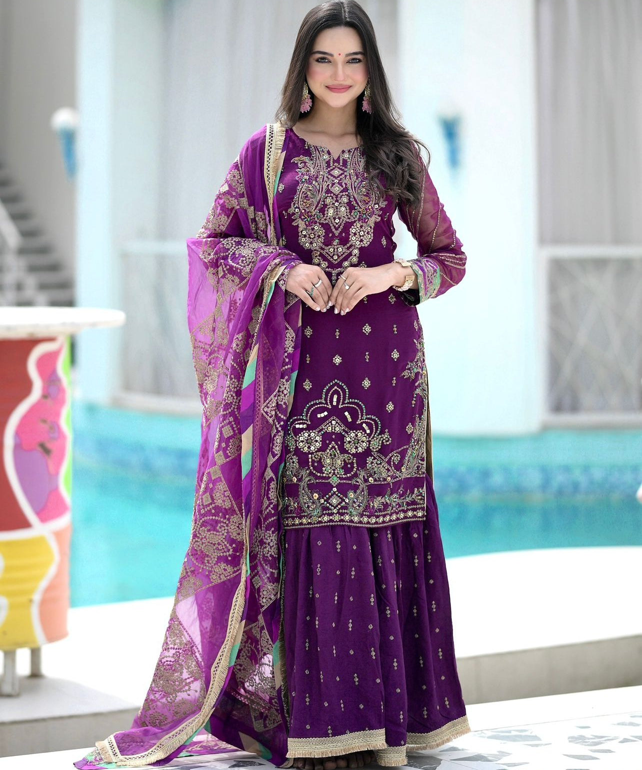 Wine Classy Georgette Suit