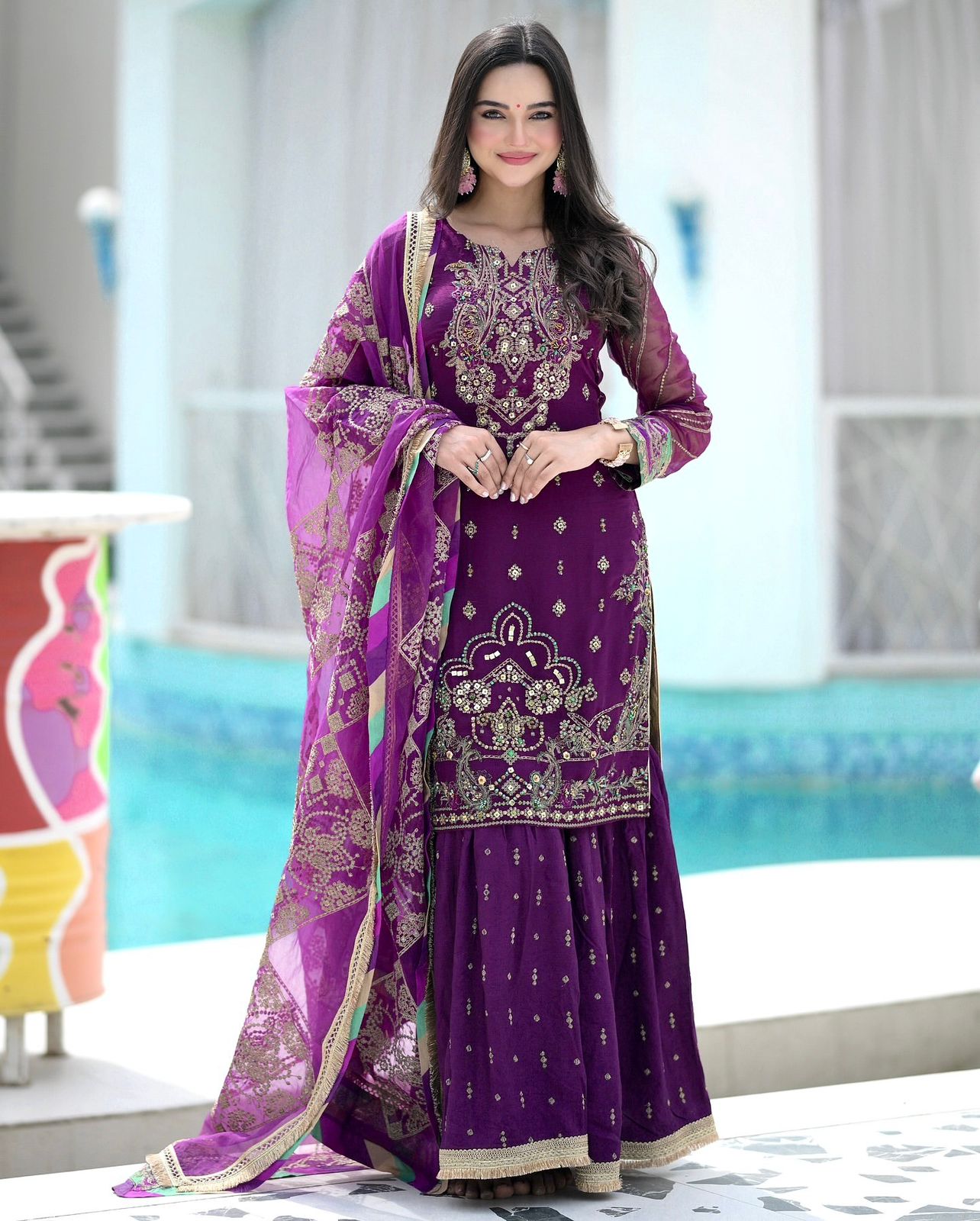 Wine Classy Georgette Suit