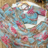 New celebrity inspired  digital printed tebby silk saree
