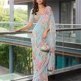 New celebrity inspired  digital printed tebby silk saree