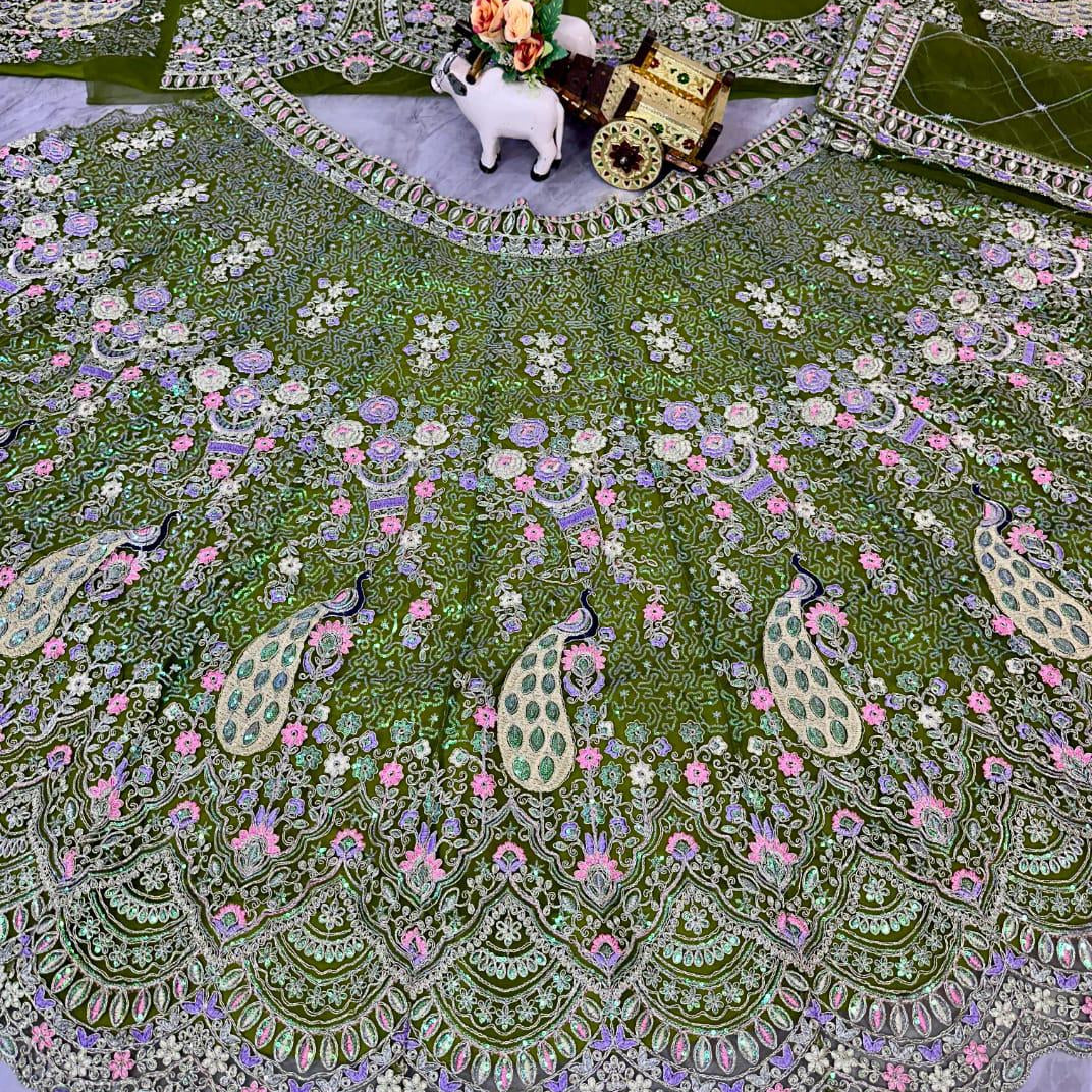 Bridal Peacock Embroidered Lehenga