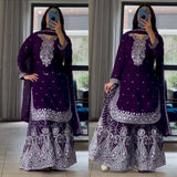 Wine Elegance Modern Suit Sharara