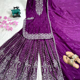 Wine Elegance Modern Suit Sharara