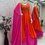 Orange Pink Anrakli Indo Western