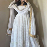 White Chikankari Anarkali Suit