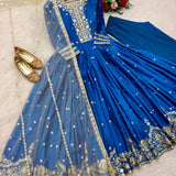Classical Blue Satin Silk Suit