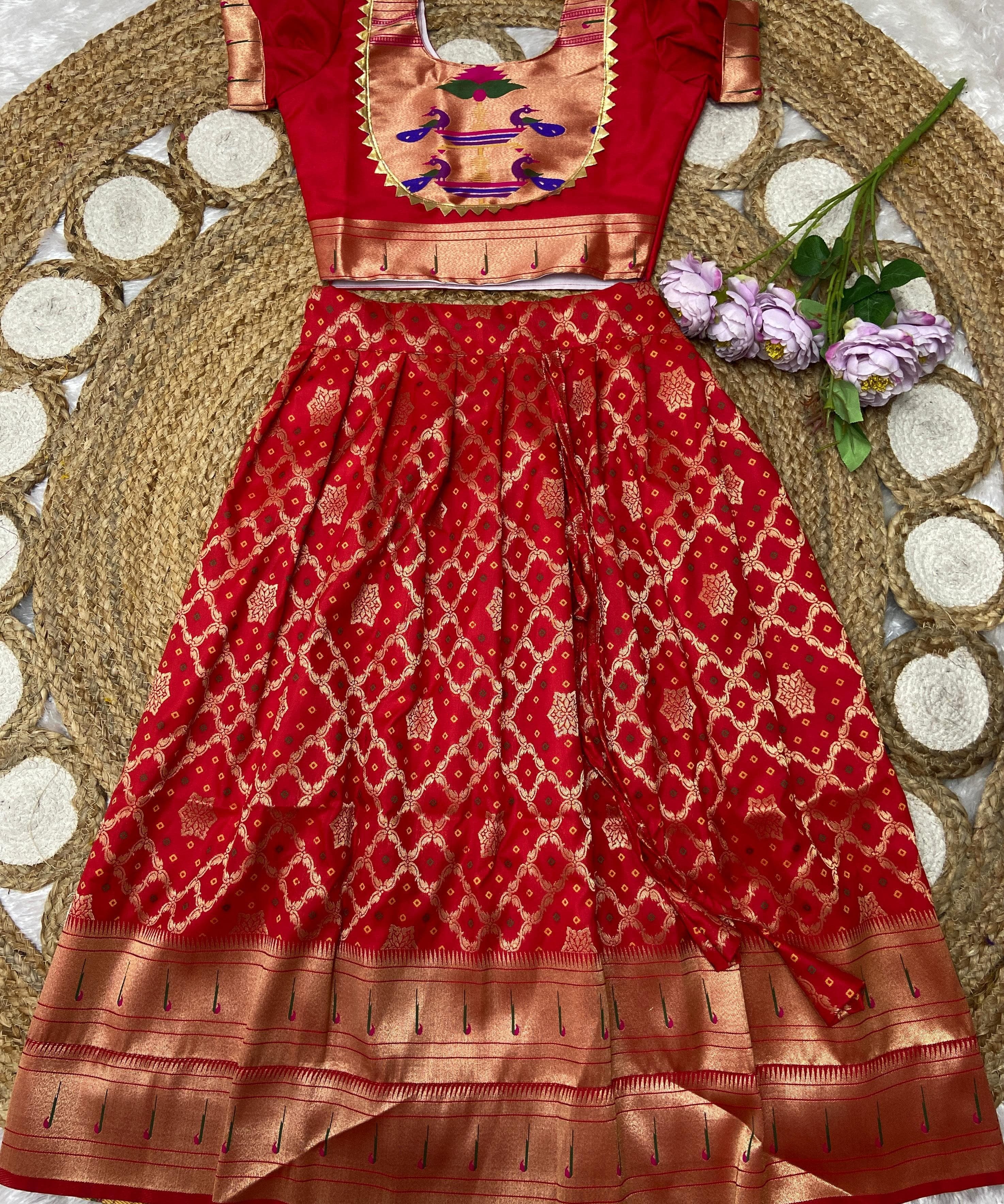 Kids Bandhej Paithani Lehenga