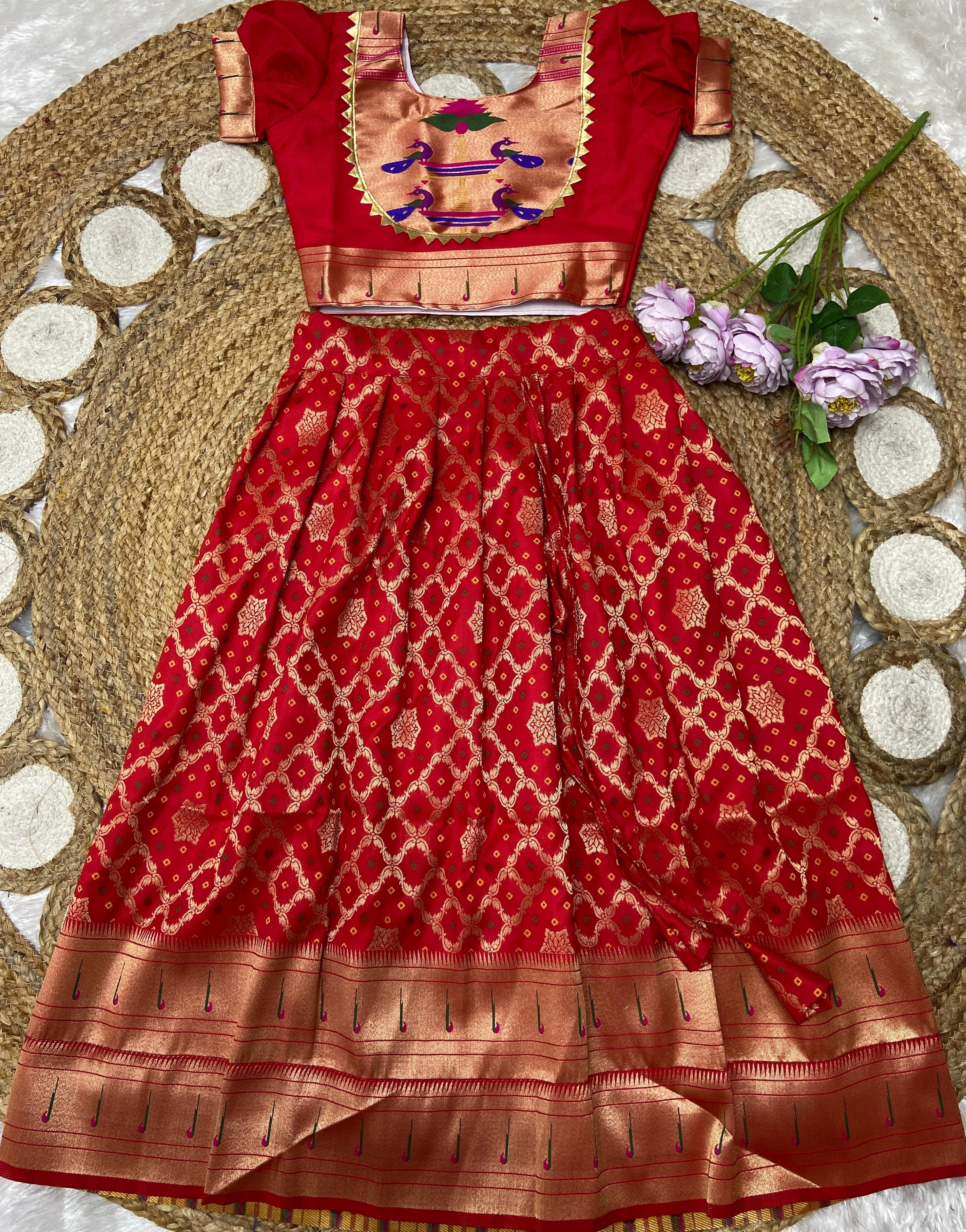 Kids Bandhej Paithani Lehenga