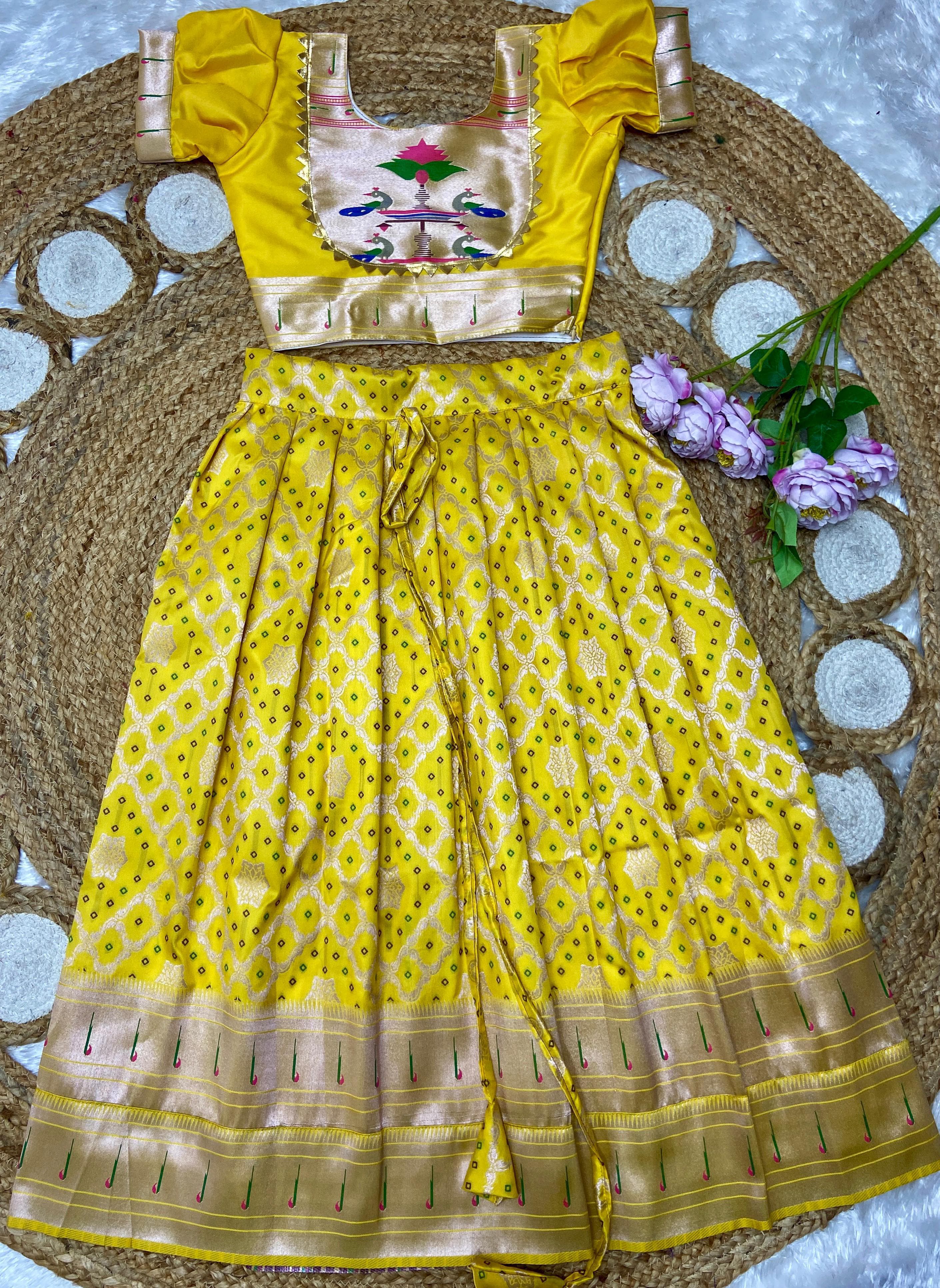 Kids Bandhej Paithani Lehenga