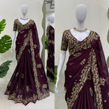 Wine Rangoli Silk Saree