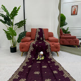 Wine Rangoli Silk Saree