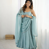 Sea Green Crunch Silk Gown