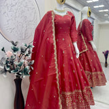 Tomato Pink Shimmer Silk Suit