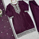 Wine Chinon Silk Suit Plazzo