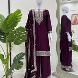 Wine Chinon Silk Suit Plazzo