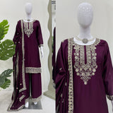 Wine Chinon Silk Suit Plazzo