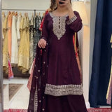 Wine Chinon Silk Suit Plazzo