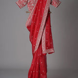 Reddish Soft Tabby Silk Saree