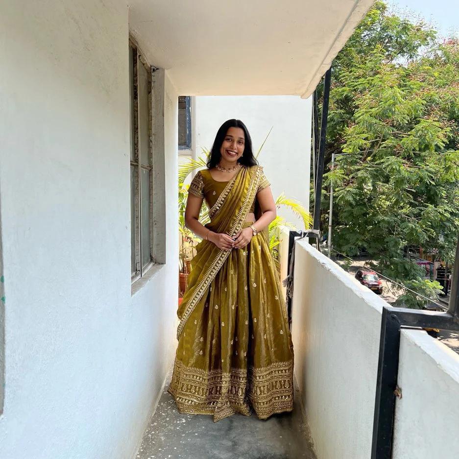 Glass Gold Zari Silk Lehenga