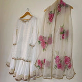 White Designer Tabby Silk Suit