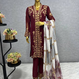 Glossy Maroon Straight Suit