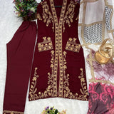 Glossy Maroon Straight Suit