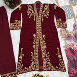 Glossy Maroon Straight Suit