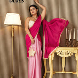 Pink Colorblocked Chiffon Saree