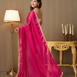 Pink Colorblocked Chiffon Saree