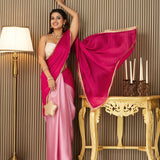 Pink Colorblocked Chiffon Saree