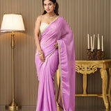 Purple Embellished Chiffon Saree