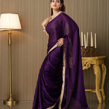 Wine Designer Solid Satin Saree