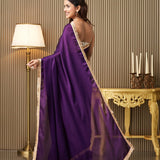 Wine Designer Solid Satin Saree