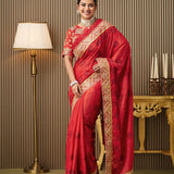 Embroidered Embellished Satin Saree