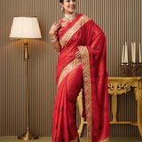 Embroidered Embellished Satin Saree
